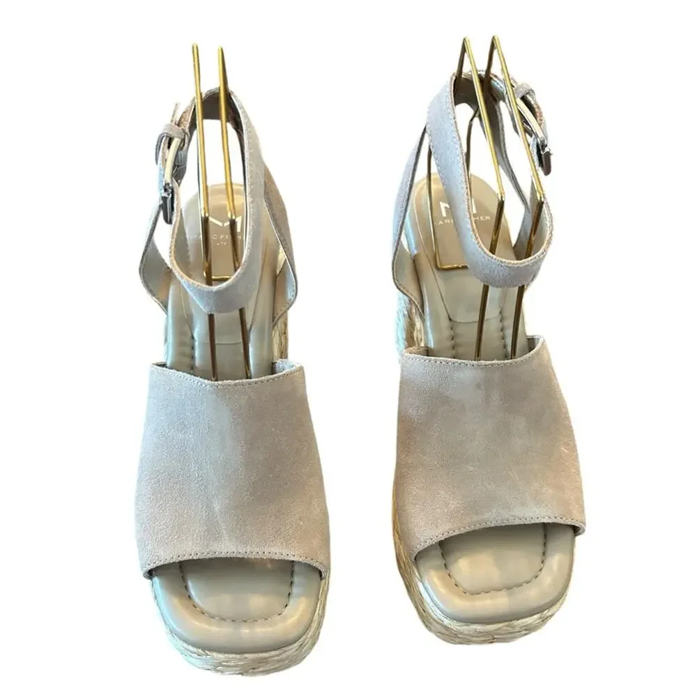 Marc Fisher Nelly Suede Espadrille Wedge Platform Heels Square Toe Taupe NEW 9.5